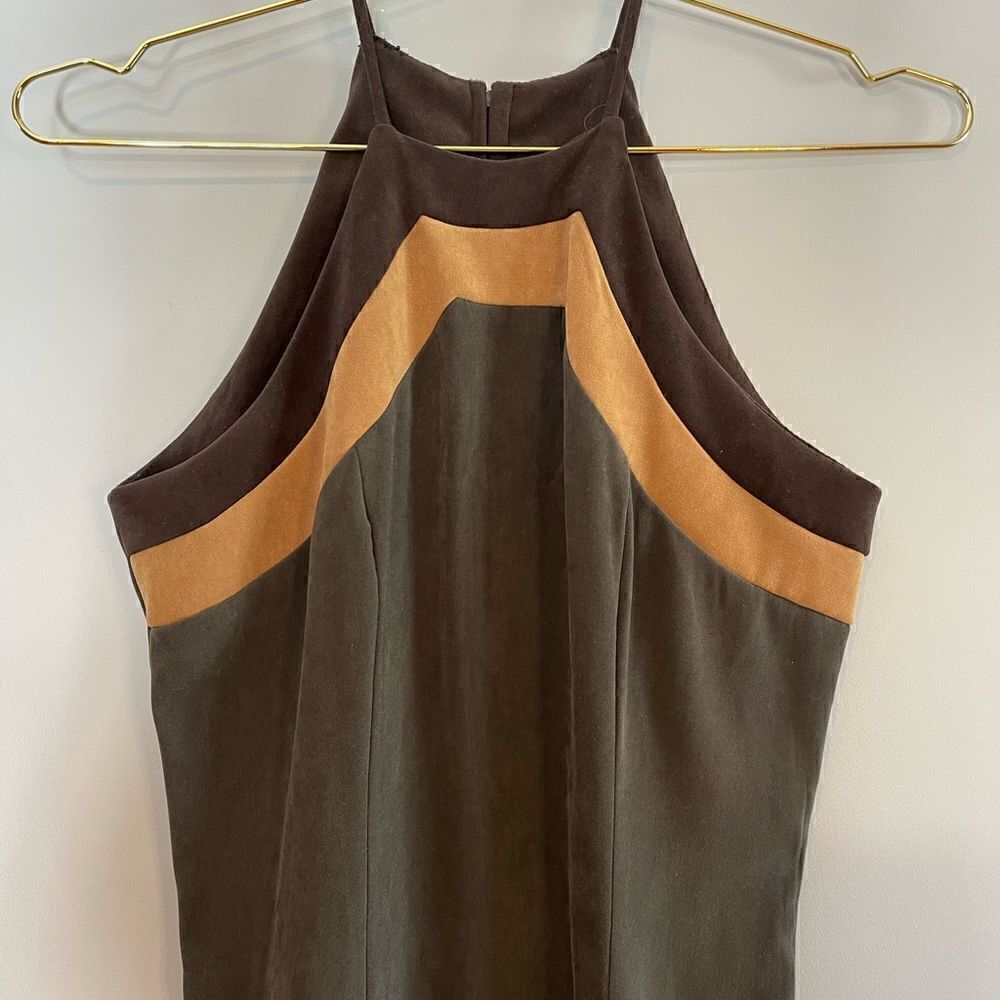 VTG Eleven USA Faux Suede Color Block Sleeveless Dress | SZ S - Picture 3 of 15